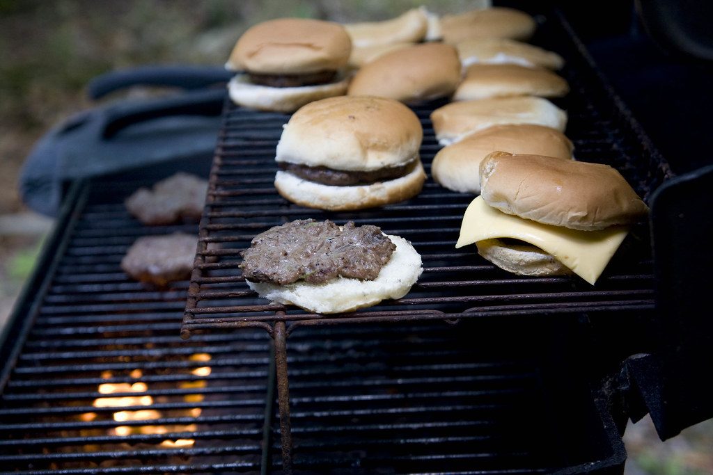 Burgers on the grill.