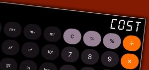 Calculator with the word cost in the terminal.