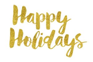 happy holidays in gold text